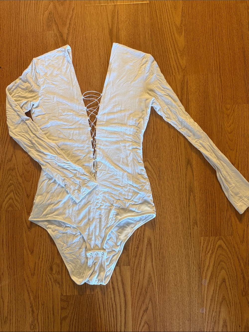 Alexander Wang White Long-Sleeve Lace-Up V-Neck Bodysuit